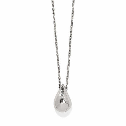 Brighton pendant necklace with silver-plated teardrop charm and crystal accents on a delicate chain on a white background