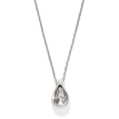 Brighton pendant necklace shown from the back with silver-plated teardrop pendant and delicate chain on a white background