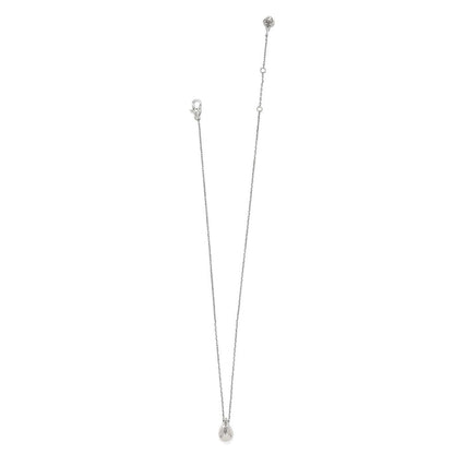 Brighton pendant necklace with silver-plated teardrop pendant, crystal accents, and lobster clasp on a white background
