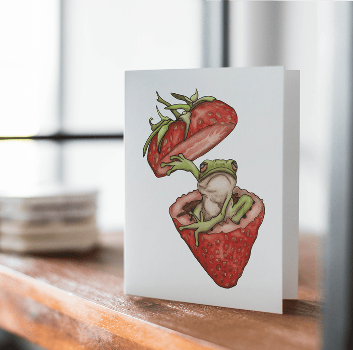 PinkPolish Design Note Cards "Not a Strawberry Frog" Handmade Notecard
