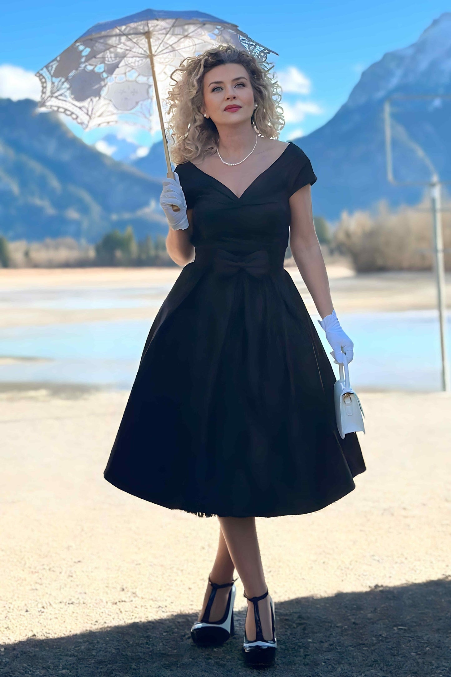 Lily Off Shoulder Black Swing Dress