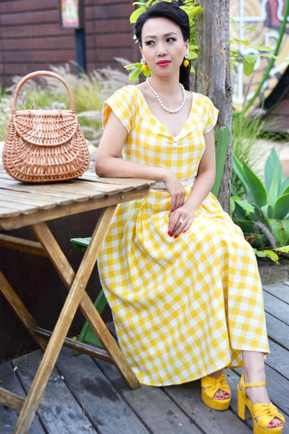 Lily Off Shoulder Yellow Gingham Dress
