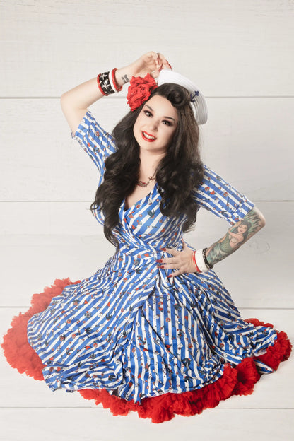 Matilda Old School Tattoo Blue Striped Wrap Dress