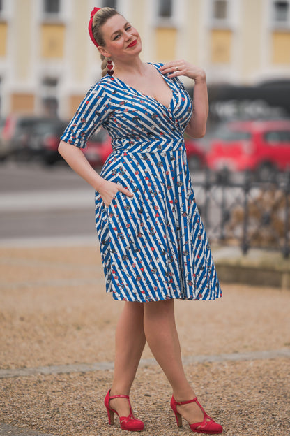 Matilda Old School Tattoo Blue Striped Wrap Dress