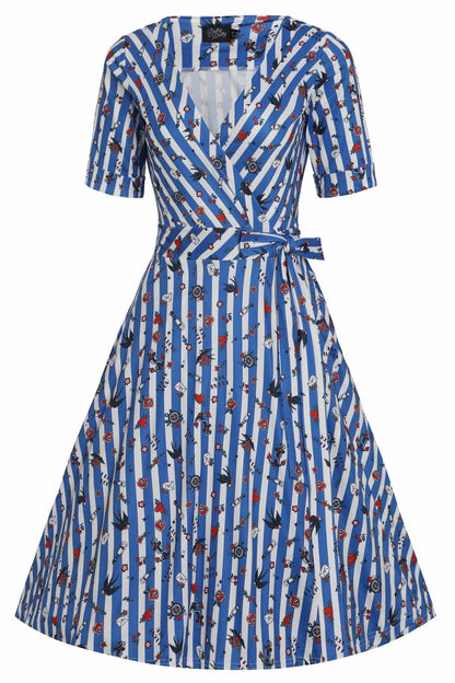 Matilda Old School Tattoo Blue Striped Wrap Dress