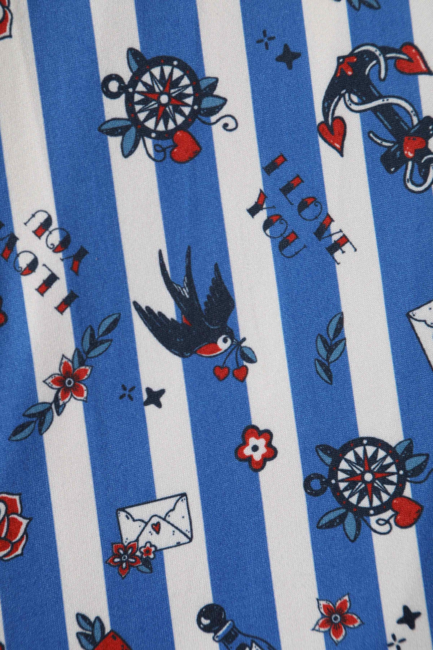 Matilda Old School Tattoo Blue Striped Wrap Dress