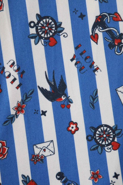 Matilda Old School Tattoo Blue Striped Wrap Dress