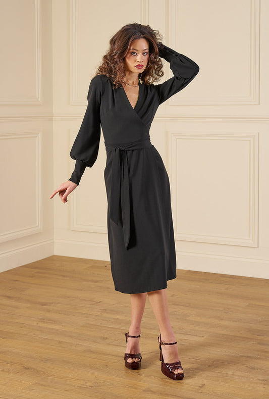1970s Ossie Wrap Dress - Black