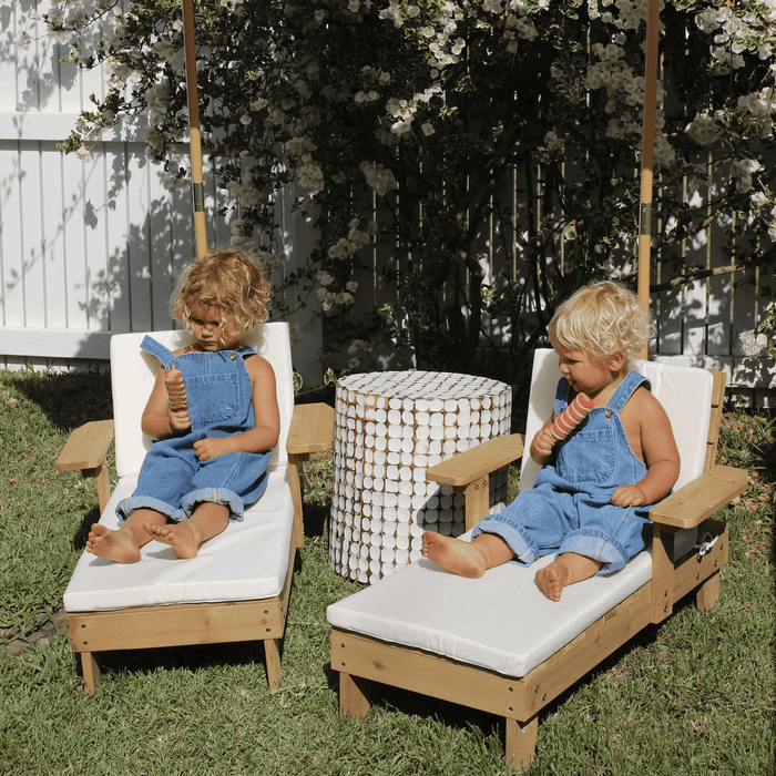 Outdoor Kids Sun Lounge Chair with Umbrella White