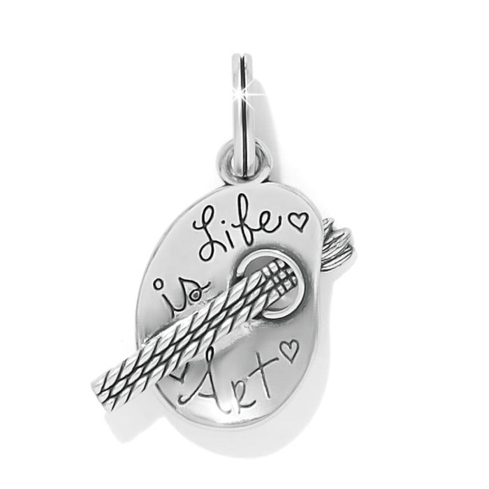 Brighton charm with silver palette engraved Life is Art and paintbrush detail on a white background