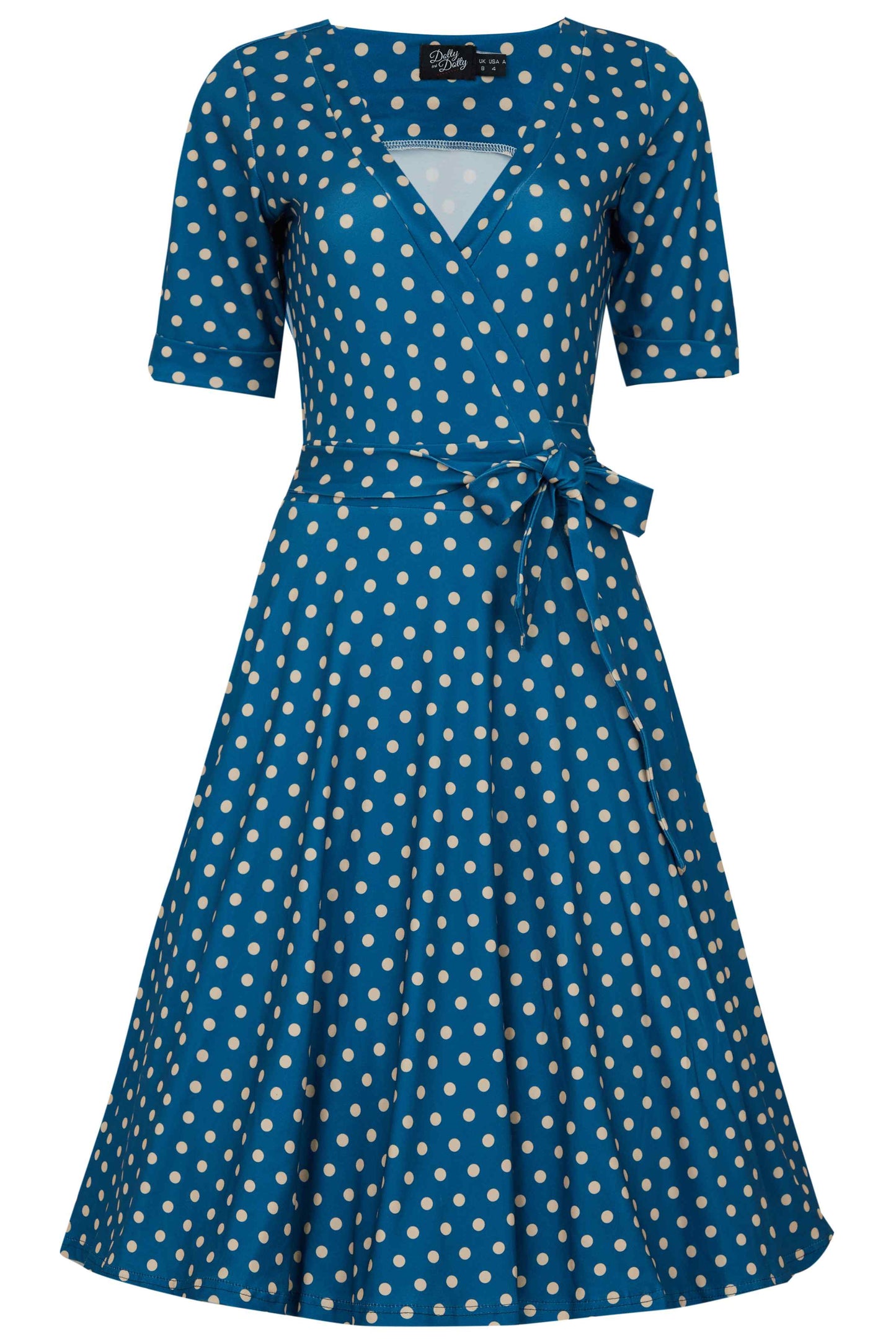 Matilda Peacock Blue & Cream Polka Dot Wrap Dress