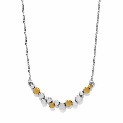 Brighton necklace with two-tone silver and gold beaded pendant on a delicate silver-tone chain on a white background