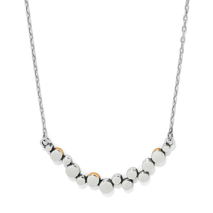Brighton necklace with two-tone clustered circular bead pendant and delicate silver-tone chain on a white background