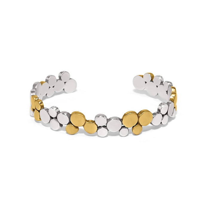 Brighton cuff bracelet with two-tone silver and gold clustered circular bead design on a white background