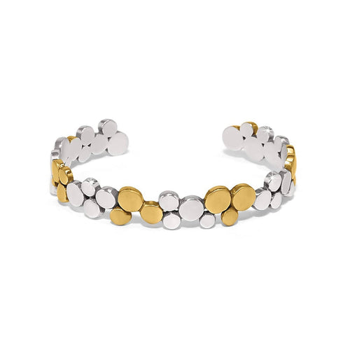 Brighton cuff bracelet with two-tone silver and gold clustered circular bead design on a white background