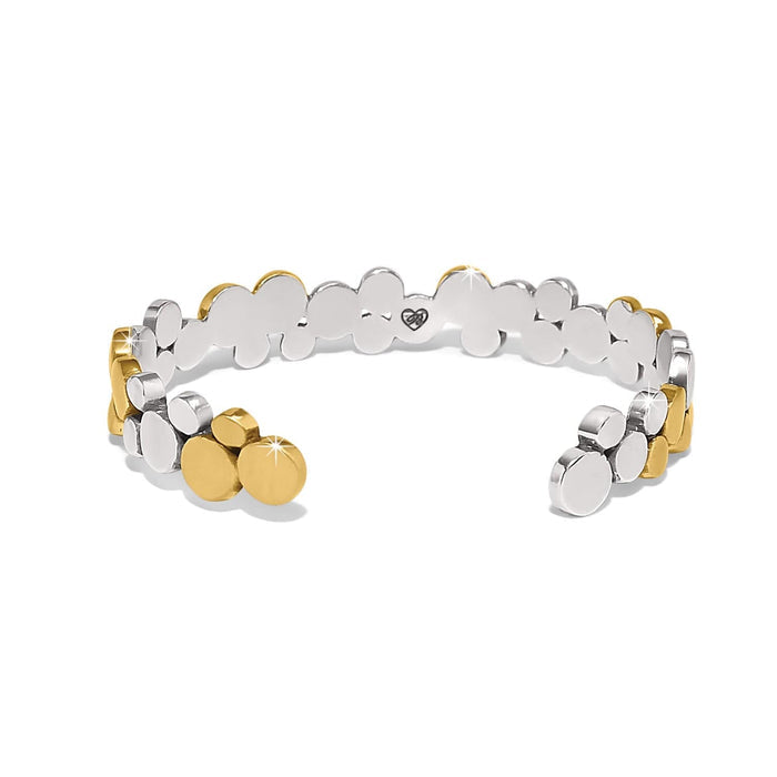 Brighton cuff bracelet with two-tone silver and gold clustered circle design in varying sizes on a white background