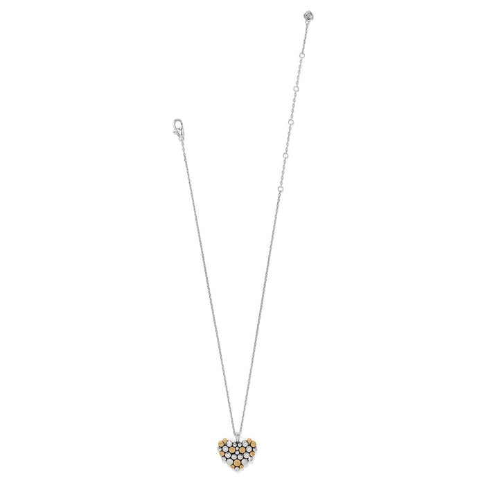 Brighton heart pendant necklace with two-tone silver and gold beaded design on a white background