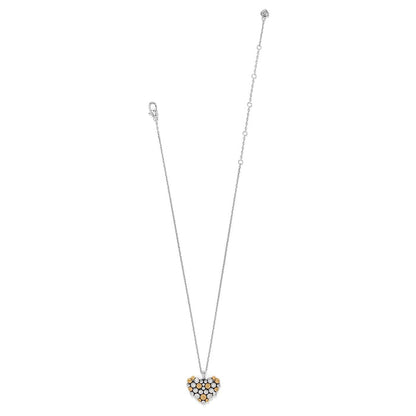 Brighton heart pendant necklace with two-tone silver and gold beaded design on a white background