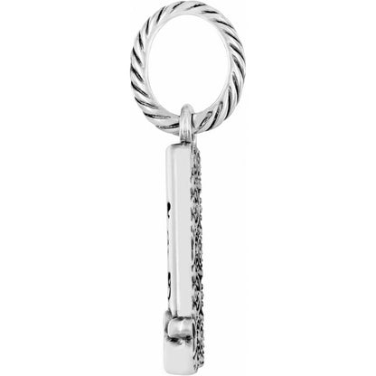 Brighton pendant charm shown from the side with brushed silver rope-textured ring and engraved bar on a white background