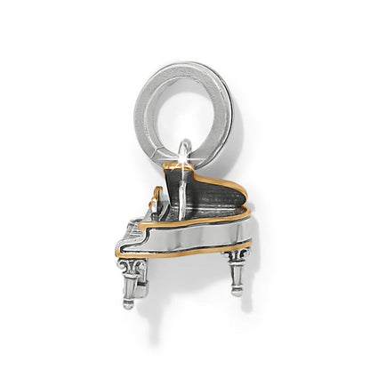 Brighton grand piano charm with two-tone silver and gold finish and silver loop on a white background