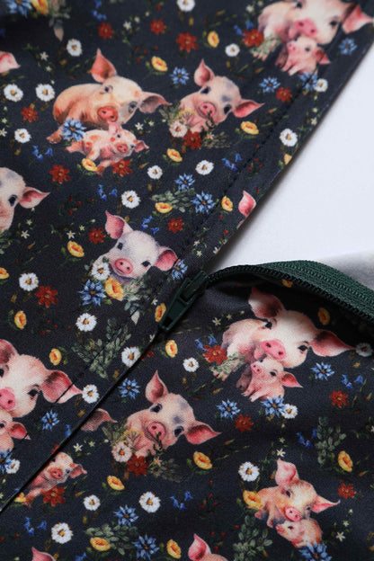Janice Pig Print Petal Sleeved Tea Dress