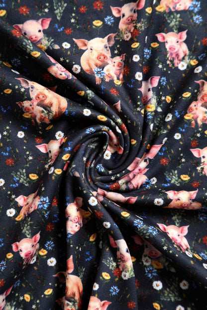 Janice Pig Print Petal Sleeved Tea Dress