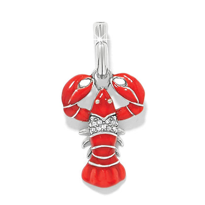 Brighton lobster charm with red enamel, crystal accents, and silver-plated finish on a white background