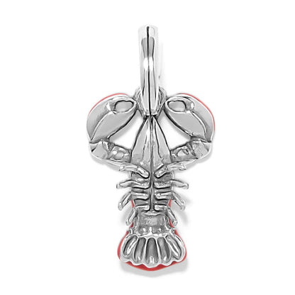 Brighton lobster charm with silver-plated finish and red enamel accents on claws and tail on a white background