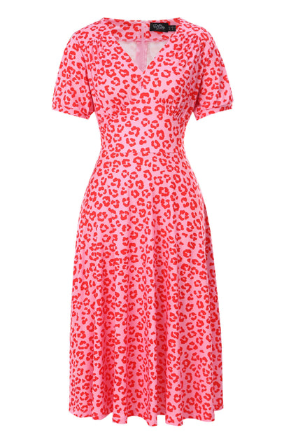 Julia Pink Cheetah Print Midi Dress