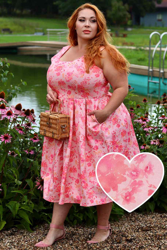 Amanda Pink Shadow Floral Swing Dress