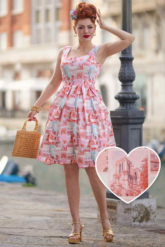 Amanda Postcard Print Swing Dress