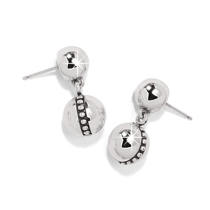 Brighton drop earrings with silver-plated double bead design and beaded band accent on a white background