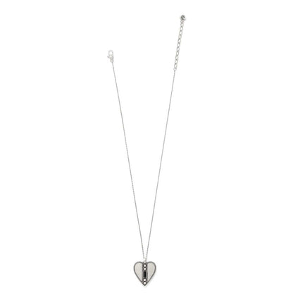 Brighton heart pendant necklace with silver-plated chain, beaded edges, and crystal accents on a white background