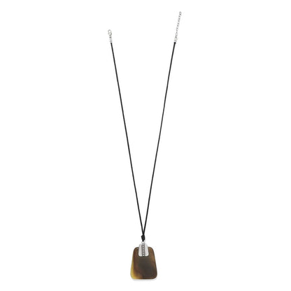 Brighton pendant necklace with buffalo horn pendant, silver-plated accent, and black cord on a white background