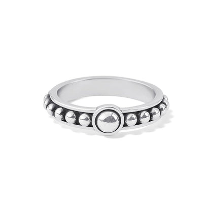 Brighton silver-plated ring with polished round center bead and beaded band detail on a white background