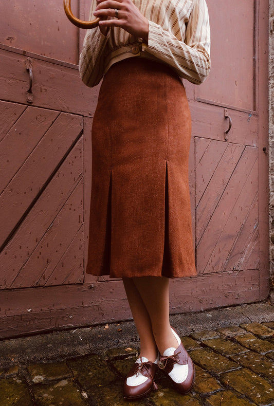 1940s Prim Pleated Skirt - Maple Wool