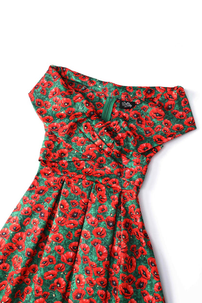 Beverly Red Poppy Garden Off Shoulder Dress