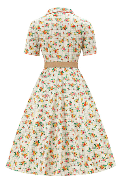 Mabel Retro Floral Midi Shirt Dress