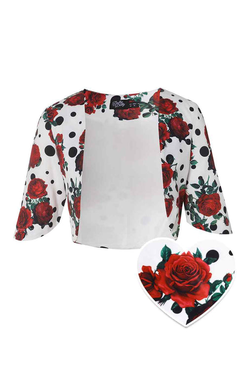 Lisette Retro Polka Dot & Rose Bolero Jacket