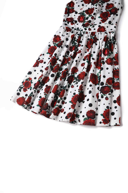 May Retro Rose & Polk Dot Circle Dress