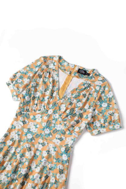 Julia Rosaceae Floral Midi Dress In Yellow