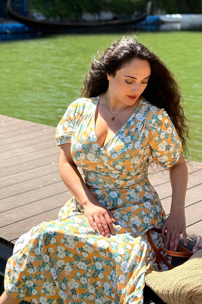 Julia Rosaceae Floral Midi Dress In Yellow