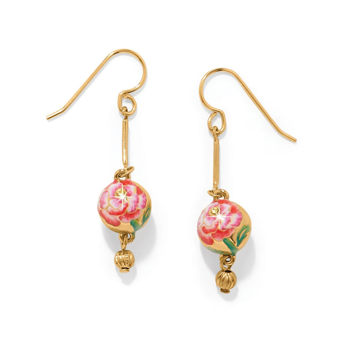 Brighton drop earrings with gold-plated finish, enamel floral beads, and crystal accents on a white background