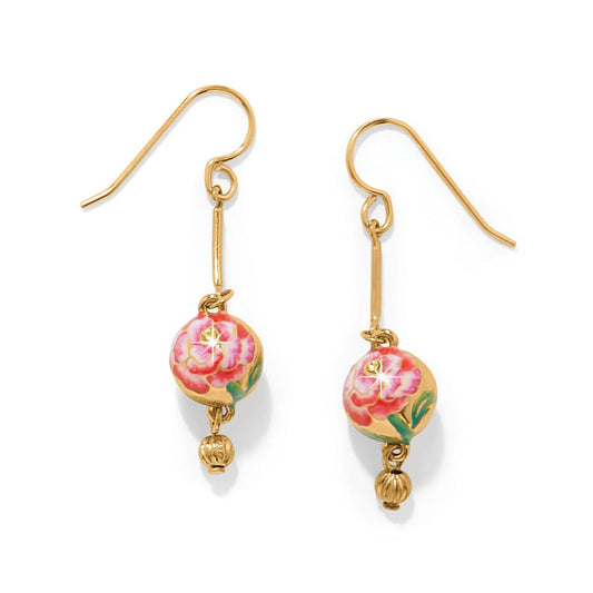 Brighton drop earrings with gold-plated finish, enamel floral beads, and crystal accents on a white background
