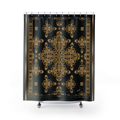 Russian Baroque Shower Curtain Gold Cross Curtain Bathroom Curtain | D20039