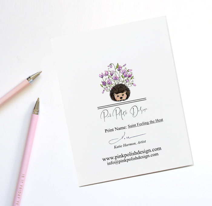 PinkPolish Design Note Cards "Saint Feeling the Heat" Handmade Notecard