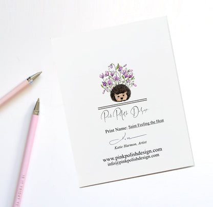 PinkPolish Design Note Cards "Saint Feeling the Heat" Handmade Notecard
