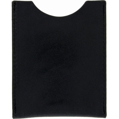 Brighton black leather card holder with curved top opening and visible stitched edges on a white background