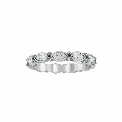 Brighton silver-plated eternity band ring with alternating marquise and round crystals on a white background