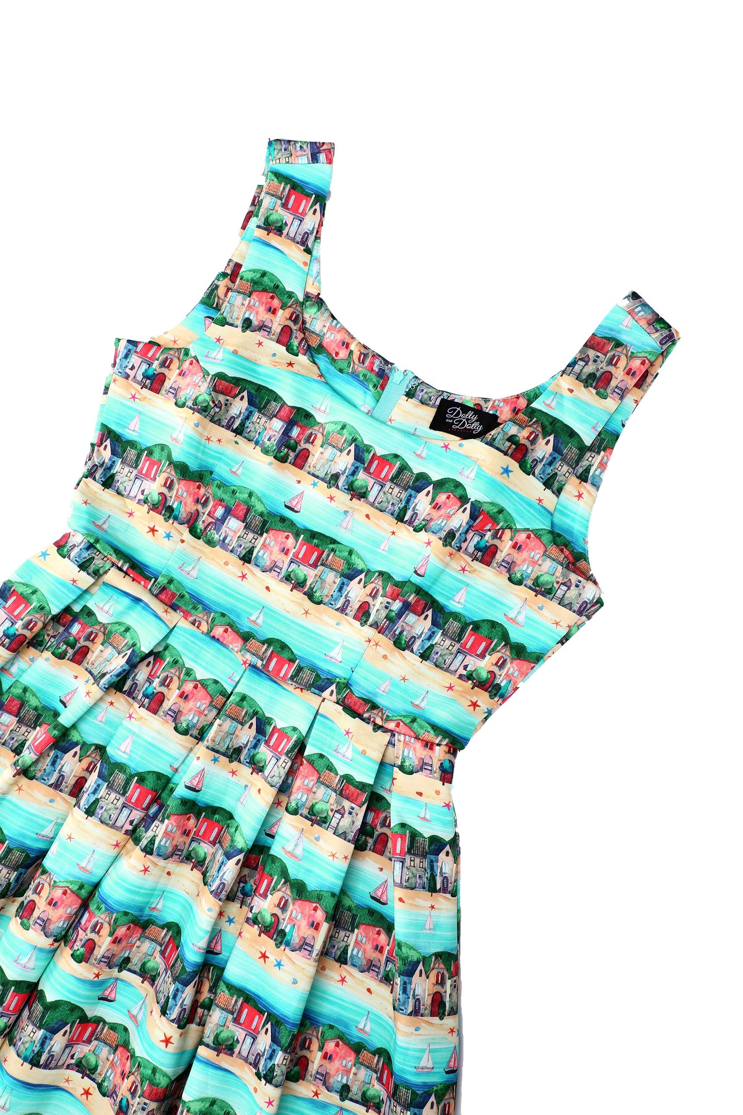 Amanda Seaside Village Print Flared Dress